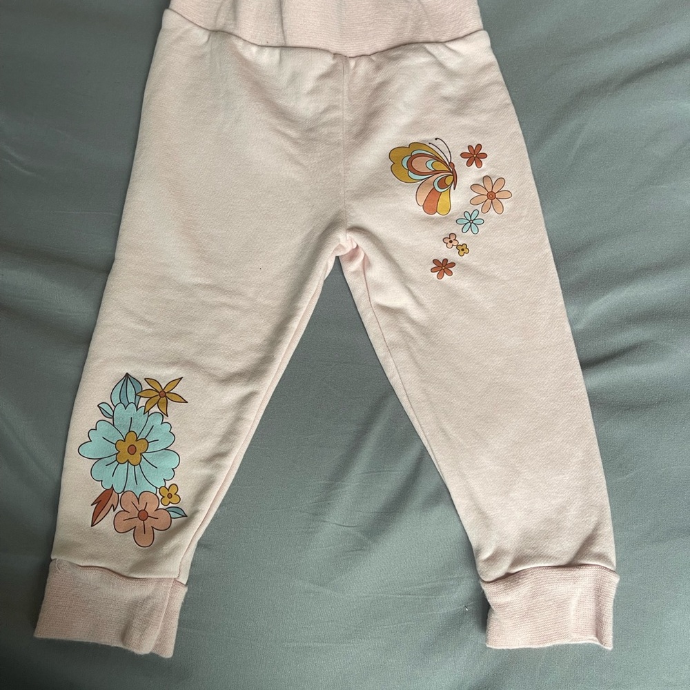 Pink Cartoon Graphic Sweatpants with Elastic Cuffs
